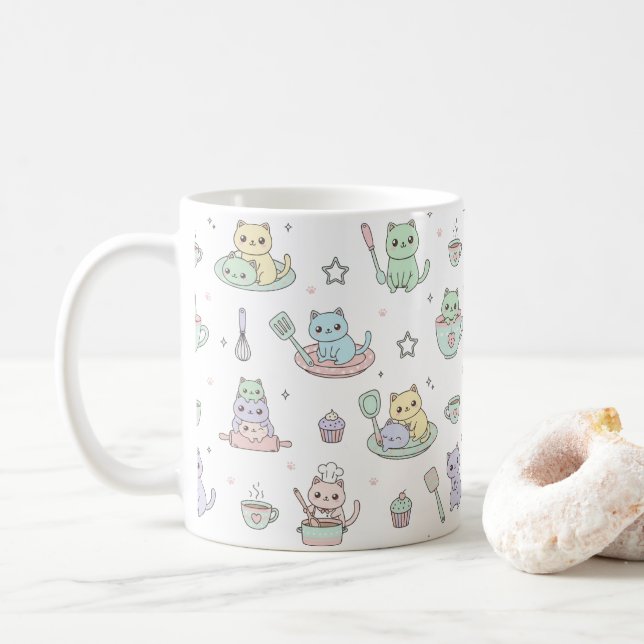Tasse à café motif de kittens Kawaii (Avec donut)
