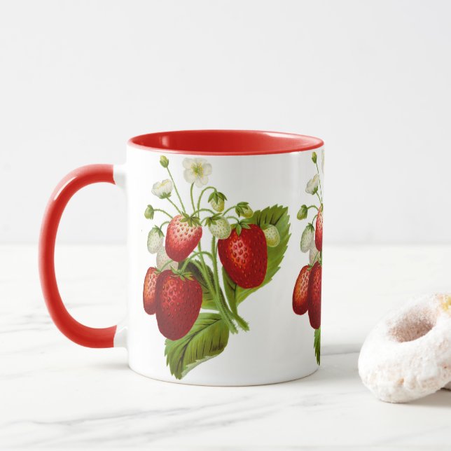 Tasse à café motif fraise de style campagnard (Avec donut)