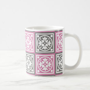 Tasse à café motif rose et gris carré