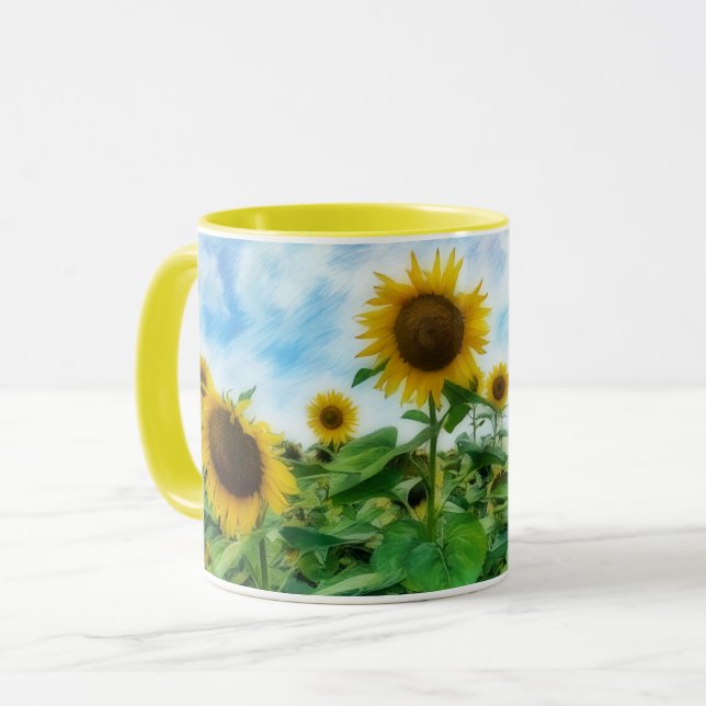 Tasse à café Mug Fleur Art Jaune Tournesol (Devant gauche)