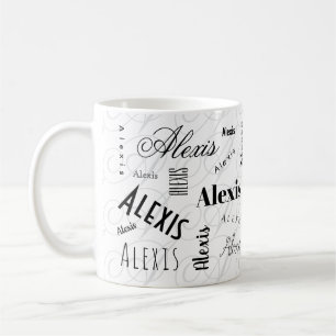 Tasse à café noir et blanc Alexis nom personnalisé