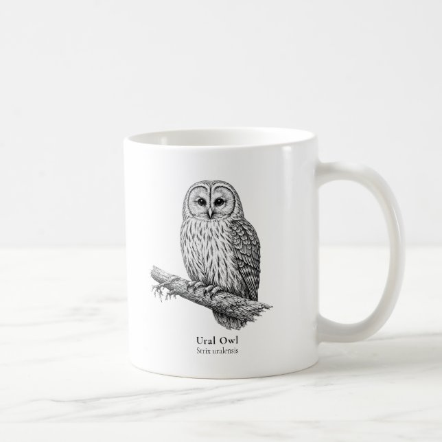 Tasse à café noir et blanc Chouette de l'Ural (Droite)