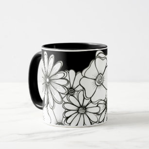 Tasse à café noir et blanc Flower