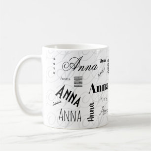 Tasse à café noire et blanche au nom personnalisé