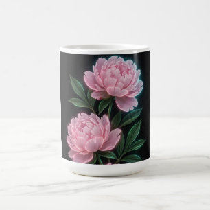 Tasse à café noire florale rose vintage de pivoine