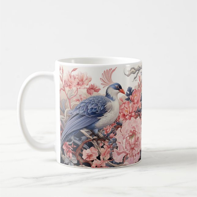 Tasse à café Oiseau et Pivoines Roses (Gauche)