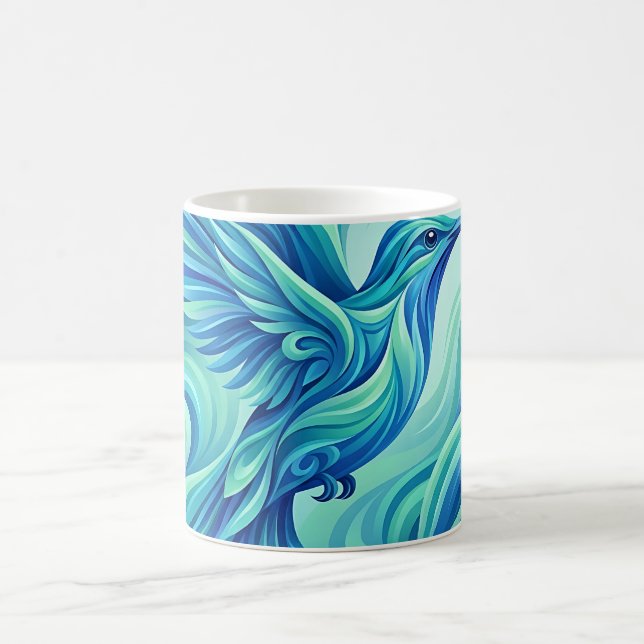 Tasse à café Oiseau-Mouche Bleu Océan Abstrait (Centre)