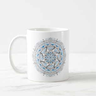 Tasse à café originale mandala design 2 faces bleu