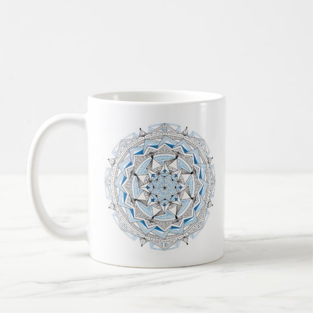 Tasse à café originale mandala design 2 faces bleu (Gauche)