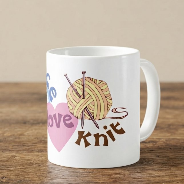 Tasse à café « Paix Amour Tricot » (Peace love knit coffee mug.)