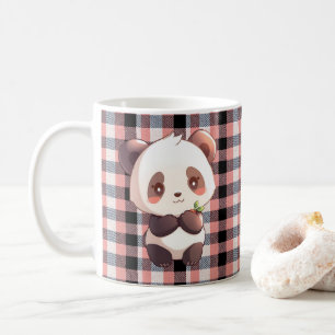 Tasse à café Panda Mignon, Coupe à carreaux rose e