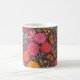 Tasse à café papillon dahlia Cottagecore abstraite