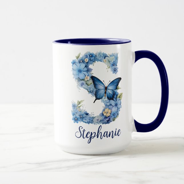 Tasse à café personnalisée avec monogramme Floral  (Droite)