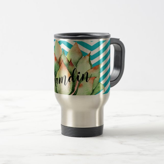 Tasse à café personnalisée de 15 onces Boho Cactus (Devant droit)