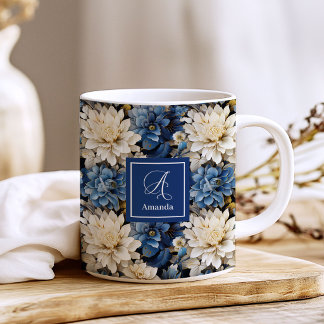 Tasse à café personnalisée Fleurs d'ivoire bleues 