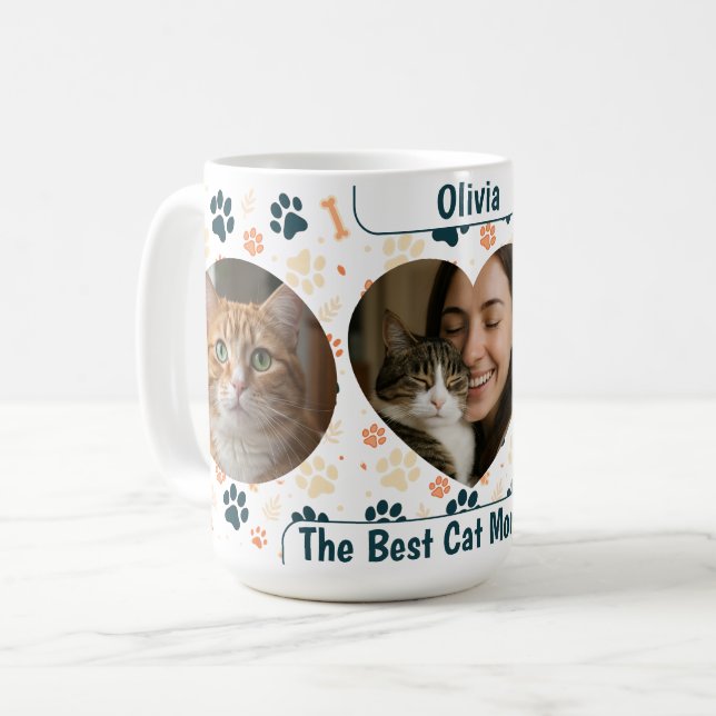 Tasse à café personnalisée Meilleure Maman de Chat (Devant gauche)