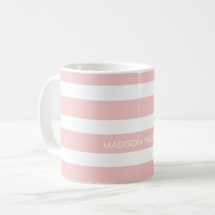 Tasse à café personnalisée rayée rose et blanc