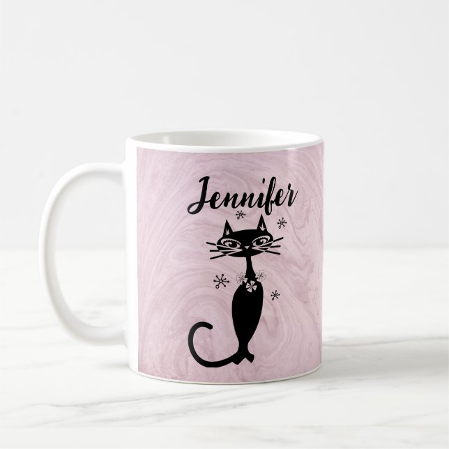 Tasse à café personnalisée Retro Atomic Black Cat (Gauche)