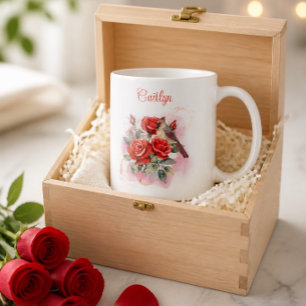 Tasse à café personnalisée Rose rouge et Cardinal