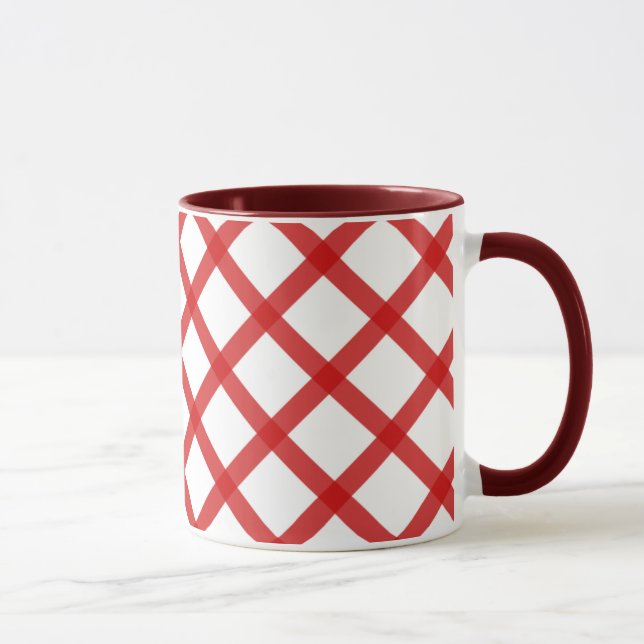 Tasse à café rétro carrés rouges et blancs (Droite)
