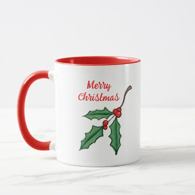 Tasse à café rétro Noël houx  (Gauche)