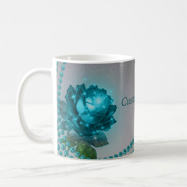 Tasse à café Rose Bleue avec Perles - Personnalise (Gauche)