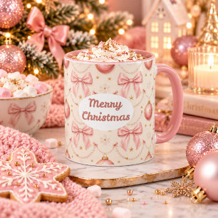 Tasse à café Rose Coquette Joyeux Noël Rubans & Pe