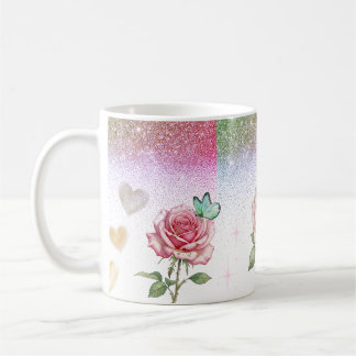 Tasse à café Rose Pailletée et Papillon