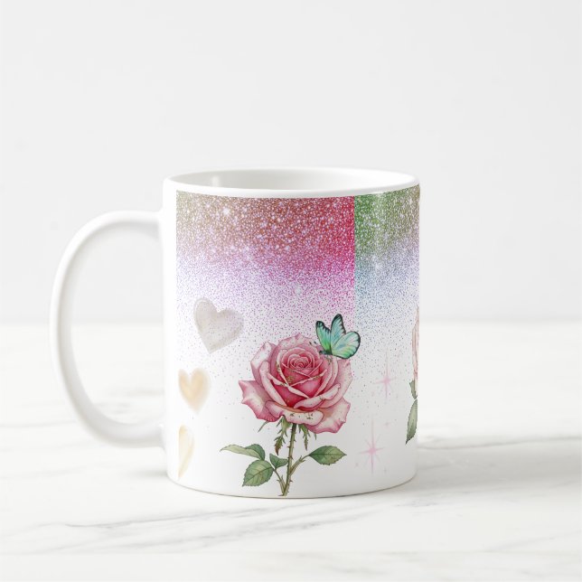 Tasse à café Rose Pailletée et Papillon (Gauche)
