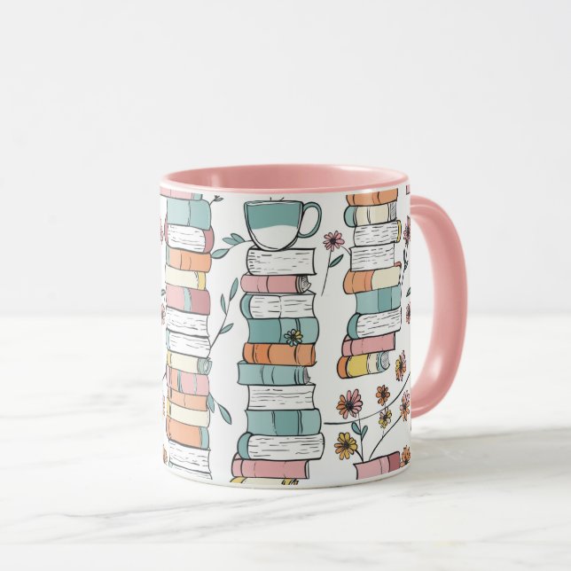 Tasse à café rose pastel Bookish Books (Devant droit)
