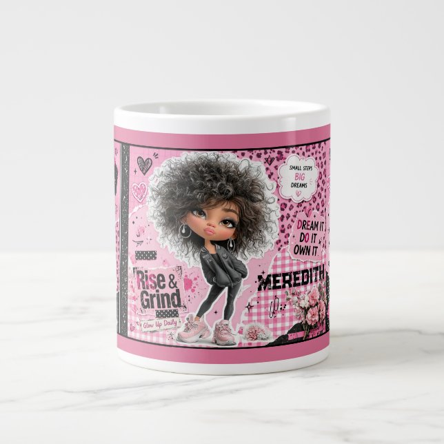 Tasse à café rose personnalisée avec le nom de la  (Devant)
