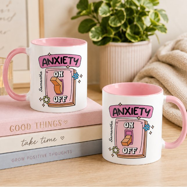 Tasse à café rose personnalisée 'Interrupteur d'an (For those magical mornings when coffee is ON, productivity is questionable.)
