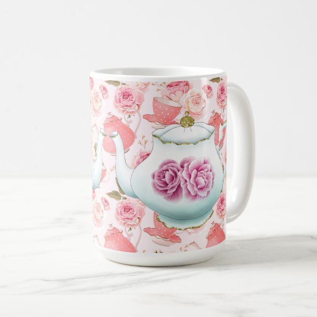 Tasse à café Roses roses et théières (Devant droit)