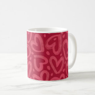 Tasse à café rouge romantique à motif de cœurs ros