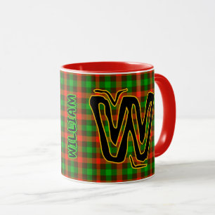 Tasse à café rustique à carreaux et monogramme vin