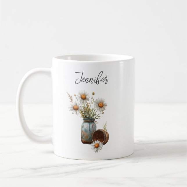 Tasse à café rustique fleur de marguerite d'avril  (Gauche)