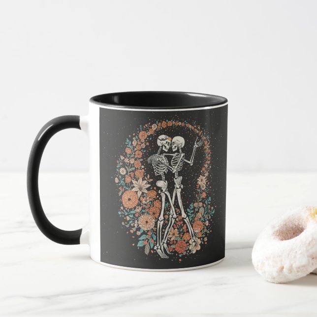 Tasse à café Squelettes d'Amour Éternel Romantique (Avec donut)