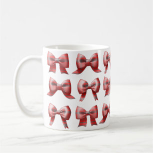 Tasse à café/thé à carreaux rouges avec noeud