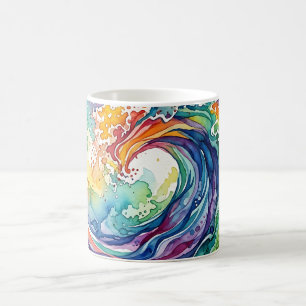 Tasse à café vague de l'océan abstrait arc-en-ciel