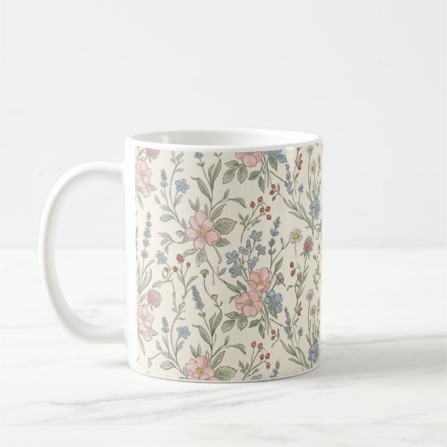 Tasse à café vintage botanique de prairie fleurie (Gauche)
