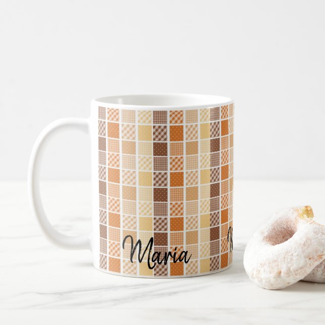 Tasse à carreaux orange marron jaune (Avec donut)