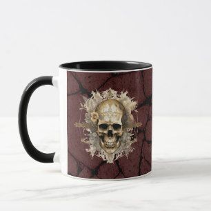 Tasse à crâne doré avec arrière - plan grunge