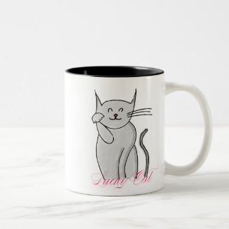 Tasse à deux tons de chat chanceux