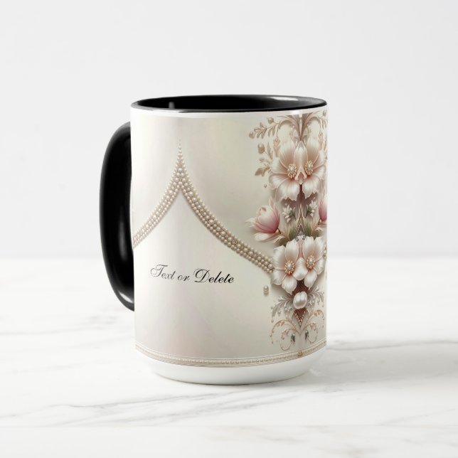 Tasse à embellissements floraux et perles (Devant gauche)