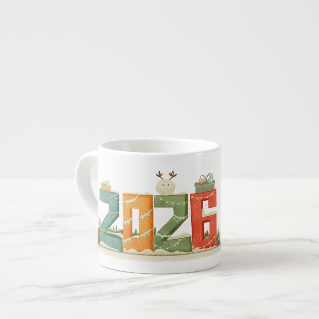 Tasse à expresso Cute 2026 pour le Nouvel An (Devant gauche)