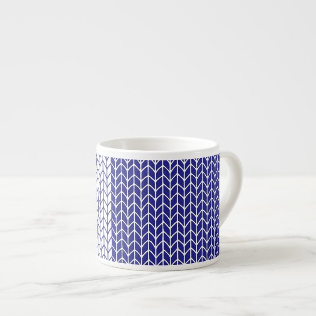 Tasse à expresso en tricot bleu et blanc (Devant droit)