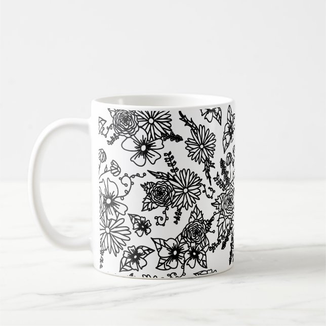 Tasse à impression de fleur sauvage noir et blanc (Gauche)