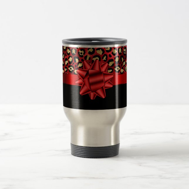Tasse à impression léopard rouge, or et noir avec  (Centre)