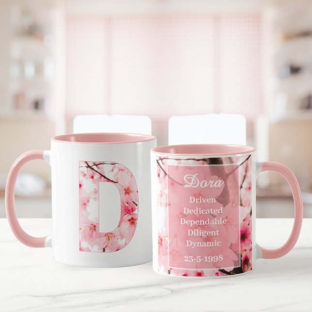 Tasse à initiale D florale | Nom et traits personn (Créateur téléchargé)