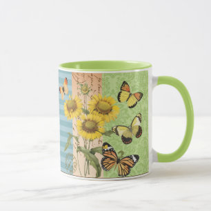 Tasse à la mode de tournesols et de papillons